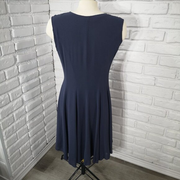 AKA Eddie Bauer Ladies Dark Grey Button Front Midi Lined Sleeveless Dress - Picture 2 of 8